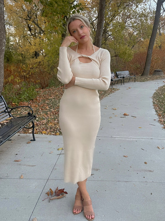 Double Layer Cream Midi Dress